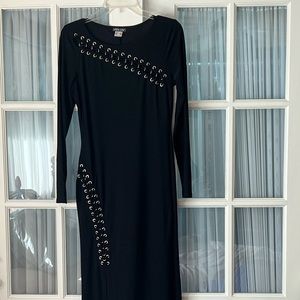 Long sleeve full length black dress.